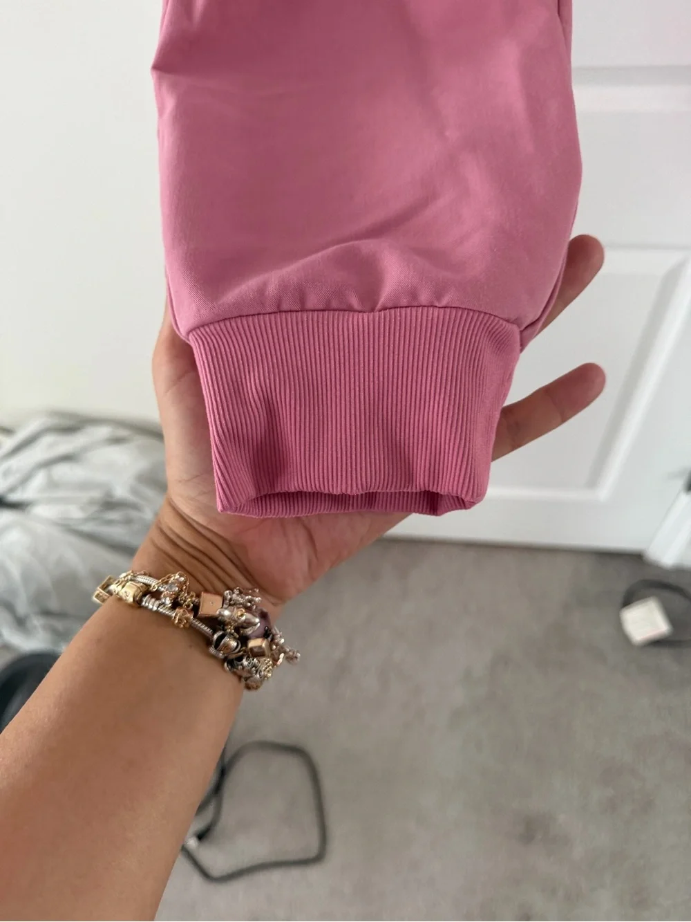 Figs Pink Jogger Sweatpants with Hot Pink Drawstring